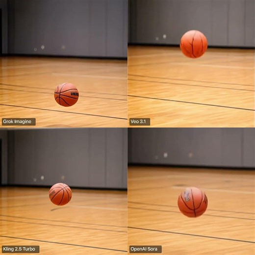 Physics reasoning test AI video gen model comparison: bouncing ball