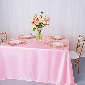 ShinyBeauty Satin Tablecloth 2 Packs Pink Table Cloths 60X102-Inch Rectangle Tablecloth Satin Rectangular Tablecloth Baby Pink Tablecloth Overlay Soft Tablecloth for Picnic, Wedding, Baby Shower