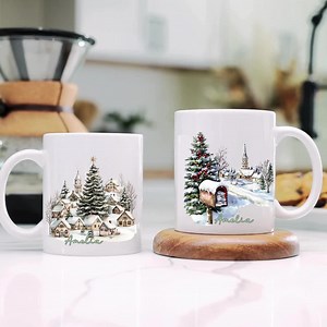 Personalized Christmas Mug, Personalized Winter Ceramic Mug, Perfect Gift for Christmas, Trees & Houses Christmas Mugs, Custom Family Names - Etsy