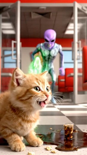 Funny kitten and an alien making fun #animation #cutecat #catplay #kittencuddles