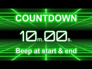 10-Minute Countdown Timer | Start/End Beeps | Neon Green Grid | 4K