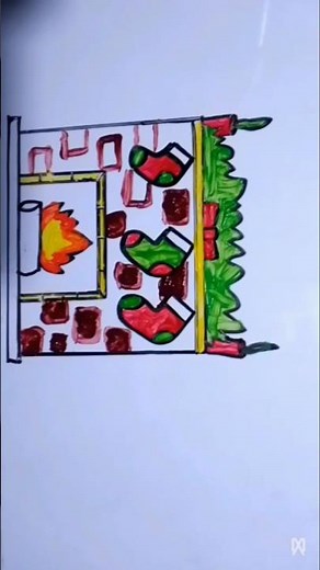 How to draw a Christmas Fireplace || fireplace step by step draw, paint for beginners #xmasdecor