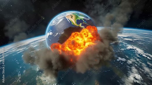 Epic asteroid collision Earth, fiery impact, planetary destruction, tsunamis volcanic eruptions, firestorms atmosphere, orbital satellite view asteroid POV, cinematic wide-angle Earth curvature, drama