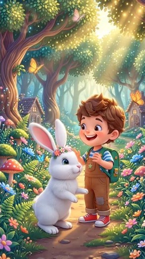 Little Boy Meets Bunny in the Wild✨🤝😱 #kidsanimation #kidsstory #shorts #uploadyoutubeshorts