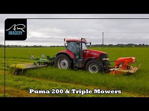 Case Puma 200 on Triple Mowers in the 45 acre field