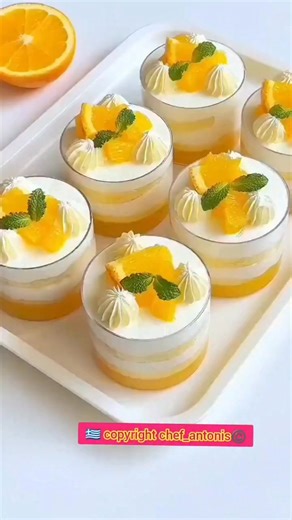 Orange Cake 🥰 recipe for 6 cakes Orange jelly preparation take a saucepan freshly squeezed orange juice 250ml soaked gelatin 6g and simmer for about 3min pour into disposable dessert cups refrigerator for 2 hours until solidified Orange cake preparation take a bowl vegetable oil 40ml orange juice 40ml mix well sift cake flour 45g mix well egg yolks 4 mix well on a separate bowl eggs whites 4 sugar 40g lemon juice 5ml mix well mix the two liquids pan size 28x28 baking paper Bake in a preheated o