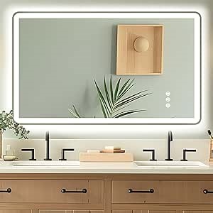 40x24 Bathroom Mirror with Lights, Front and Back Lit, Rounded Corner Frameless, 3 Colors & Dimmable LED Bathroom Mirror, Heated Anti-Fog, Shatterproof Tempered Glass (Horizontal/Vertical)