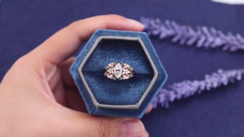 Marquise Cut Moissanite Engagement Ring Set Vintage Moss Agate Wedding Band Rose Gold Enhancer Band Unique Leaf Bridal Set Anniversary Gift - Etsy