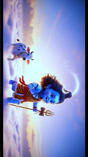Child form of Lord Shiva, runs joyfully in the clouds with his Nandi