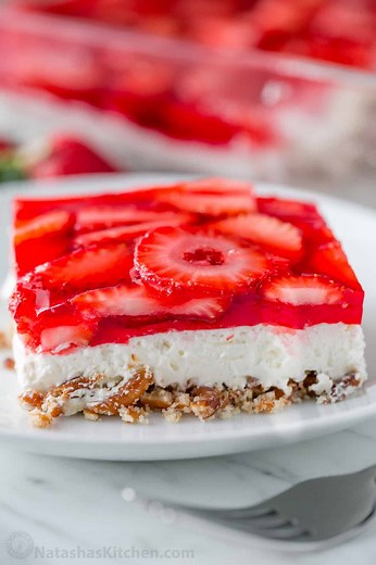 Make this for Thanksgiving, it's easy, and everyone LOVES it. Recipe: https://natashaskitchen.com/strawberry-pretzel-salad/ | NatashasKitchen.com