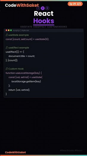 React Hooks Explained in 60 Seconds 🔥 | useState, useEffect, useRef #codewithsaket #coding #program