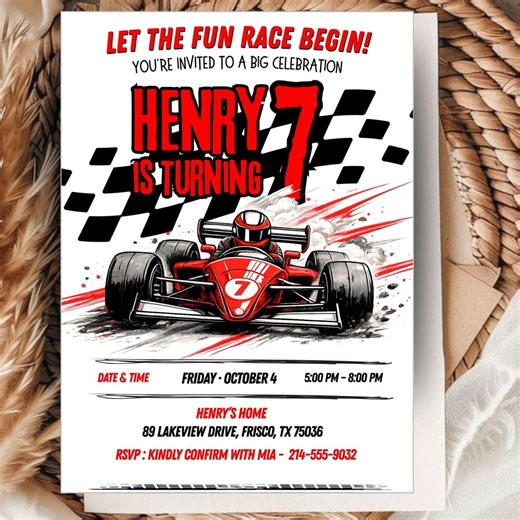 Editable Race Car Birthday Invitation, Racecar Party, Racing Party, Sport Race Car Invite, Boys Invitation, Car Birthday, Canva Template - Etsy