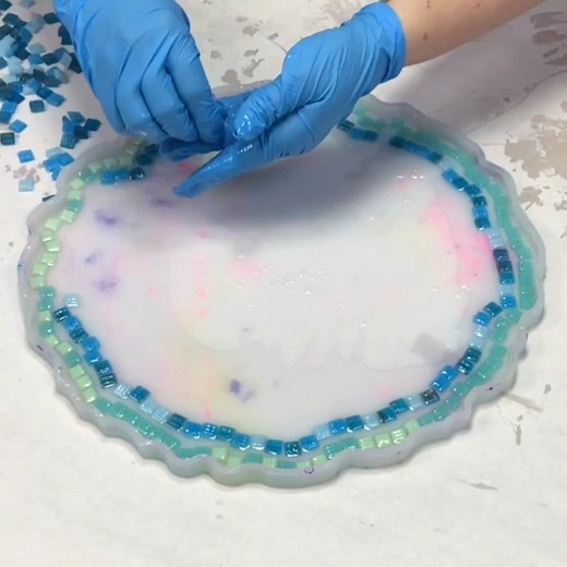 53K views · 846 reactions | Well this was a crazy project! I used tiny mosaic tiles to make a gorgeous resin tray. Next time I'll use bigger tiles! | Mixed Media Girl | Facebook