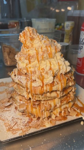 DEVOURPOWER: Greg & Rebecca on Instagram: "CINNAMON TOAST CRUNCH CHEESECAKE PANCAKES from @elmstreetdiner in Norwalk, CT! 🥞😍🤤 Just a light breakfast to start the day… 👌 #DEVOURPOWER"