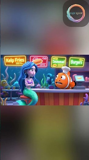 Mermaid Orders Fast Food Underwater | Funny Ocean Animation | Easy Loop
