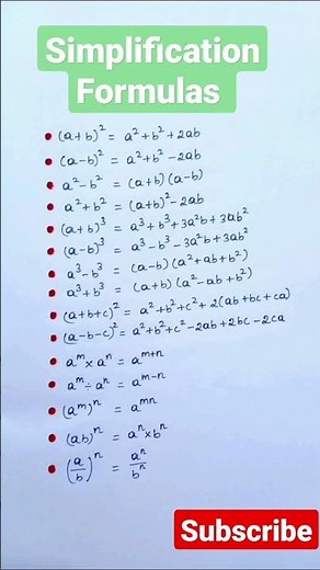 Basic Formulas for Simplification #mathematics #mathsformulas #simplification #shorts