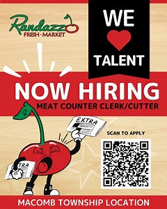NOW HIRING!! 🙌 Meat Counter Clerk/Cutter at our Macomb Location ⭐ Full Time Position ⭐ Benefits Available ⭐ Must have excellent customer service skills ⭐ Must be available to work nights, weekends, and holidays . Apply online: https://www.randazzofreshmarket.com/employment-application-2023/ . #randazzofreshmarket #randazzofresh #fresh #applyonline #jobopportunity #fulltimejob #employmentopportunity #jobopening #meatclerkposition #jobposting #fulltimeemployment #jobapplication #clintontownship #