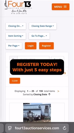 🛑 New to bidding? We’ve got you! Here’s how to register in just a few clicks 👇 1️⃣ Visit Four13AuctionServices.com 2️⃣ Click Register 3️⃣ Agree to the Terms & Conditions 4️⃣ Enter your personal info & hit Submit 5️⃣ Complete the email/text verification ✅ You’re ready — start bidding today! Whether you’re chasing equipment, tools, parts, or estate treasures… your next great find is only a few clicks away. 💻 Register & bid at: Four13AuctionServices.com Four13 Auction Services — Where auctions m