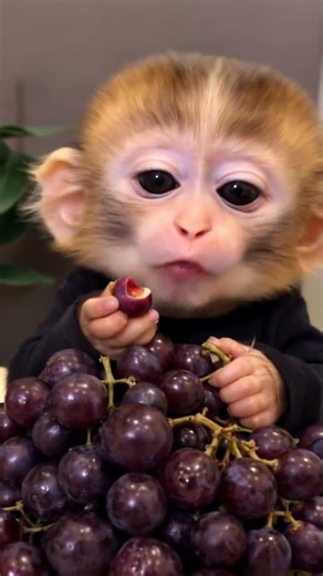Baby Monkey Loves Grapes! 🐵🍇 Cutest Grape Feast Ever