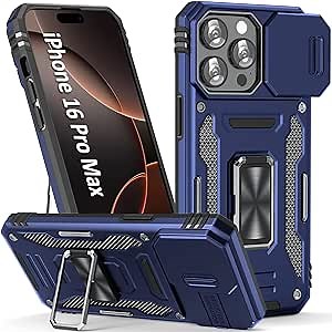 Case for 16 Pro Max Phone Case iPhone 16 Pro Max Case with Kickstand Ring Holder, with Camera Cover, with Magnet Car Mount Function, for iPhone 16 Pro Max (Navy Blue)