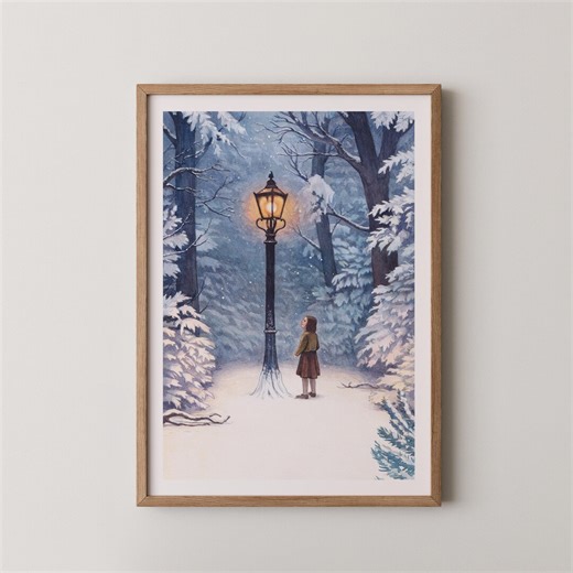 Lucy at the Lamp Post Art Print: Narnia Winter Scene Watercolor - Etsy Australia