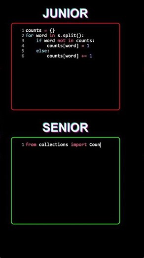 Counting Words #python (Junior Vs. Senior) #programmingtips #learntocode #coding