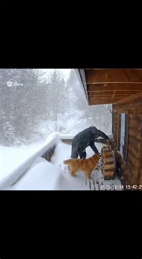 Captured on a remote cabin security cam — a loyal Golden Retriever notices the roof beginning to give way under heavy snow. In a split second, he grabs the elderly man’s sleeve and pulls him to safety — moments before the roof collapses. A true act of loyalty, courage, and love. ❤️🐾 🎥 Follow Animal Patrol Cam for more incredible real-life rescues and heartwarming animal hero stories! 🔖 Hashtags: #AnimalPatrolCam #BackyardCam #HeroDog #GoldenRetriever #AnimalRescue #CaughtOnCam #DogSavesMan #S