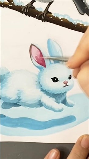 Winter Gouache Painting Part 2 - Winter Rabbit Running #rabbitdrawing #gouachepainting #shorts