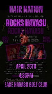Hair Nation is back for 2025! Hair Nation - Ultimate 80's Hair Rock Band *VERY IMPORTANT INFORMATION REGARDING TICKETS* If you purchased tickets for the 2024 Hair Nation show that was canceled due to rain, you can bring those tickets, receipt, or proof of purchase into the Golf Shop and exchange them for the new 2025 Tickets. $30 TICKETS Tickets available online or in person at the Lake Havasu Golf Shop Purchase Tickets Here ⬇️ https://www.eventbrite.com/e/hair-nation-rocks-havasu-2025-tickets-1