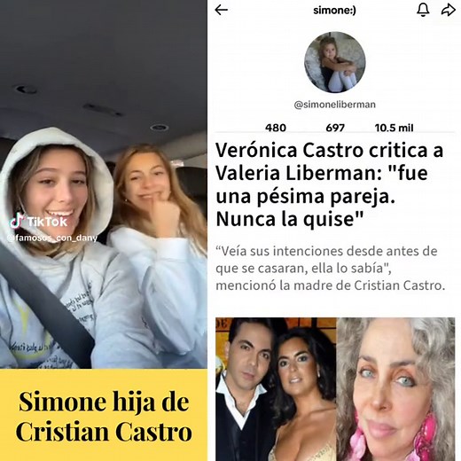 Ella es Simone Castro, hija del cantante #cristiancastro (de tu lado derecho) y como podrán observar, no usa el apellido de su famoso padre, y es que en recientes declaraciones de su famosa abuela #veronicacastro a #patichapoy la ojiverde se dedicó a despotricar en contra de su ex nuera #valerialiberman