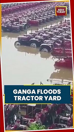 Ganga Floods Tractor Yard In Patna As Rising Waters Submerge Tractors #ganga