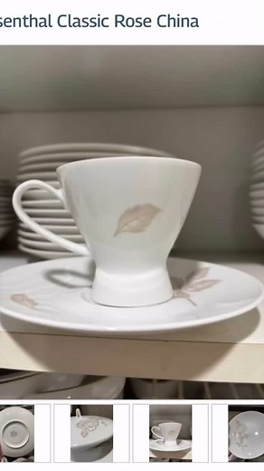 #rosenthalchina introduced this pattern in 1961 and retired it in 1977. #classicrose features a white rose with brown leaves outlined with gold. Retro and elegant! | TCC Auctions