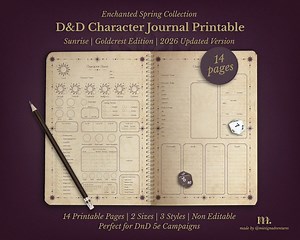 Dnd 5e Character Sheet Journal Printable | Sunrise Goldcrest Edition | Dungeons & Dragons Character Sheets PDF | A4 A5 US Letter - Etsy UK