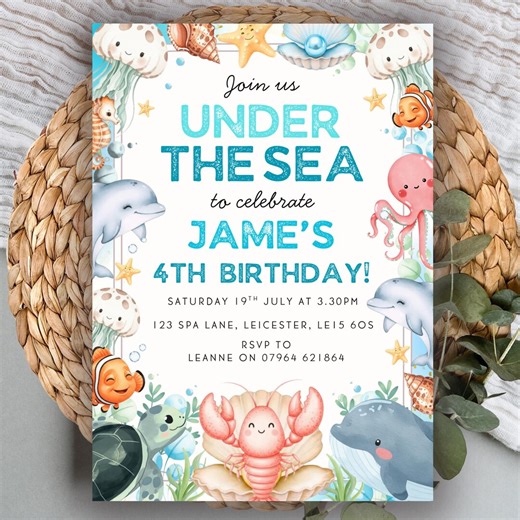 Editable Under the Sea Birthday Invitation | Ocean Animals Party Invite | Kids Birthday Printable | Digital Download - Etsy Canada