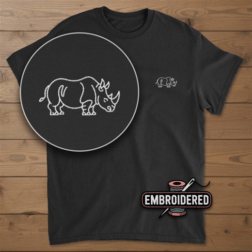 Rhino Embroidered Shirt, Rhinoceros Gift - Etsy