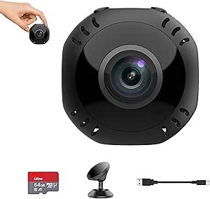 Mini Camera 1080P WiFi Hidden Spy Camera, Small Wireless Indoor Security Cam, Video Surveillance Nanny Cam with App, 64G Card, Night Vision, Motion Detection for Pet/Car Real Time Record