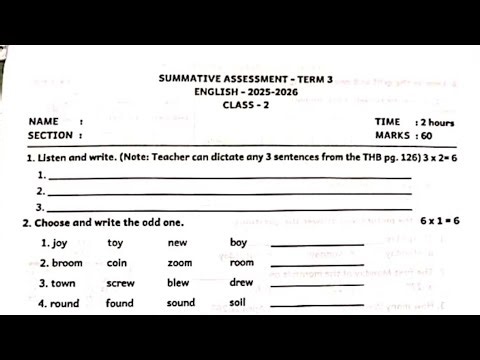 2nd std English question paper ans term 3 SUMMATIVE ASSESSMENT-TERM 3 ENGLISH-2025-2026 CLASS-2 2nd