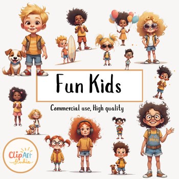 Fun kids Clip Art. Cool kids. Clip art studio. Back to school. First day.