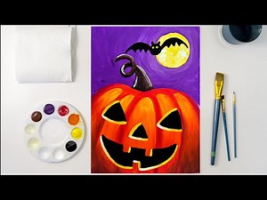 🎨Easy Halloween Pumpkin and Bat Painting Step by Step Tutorial for Kids and Beginners! 🦇👻