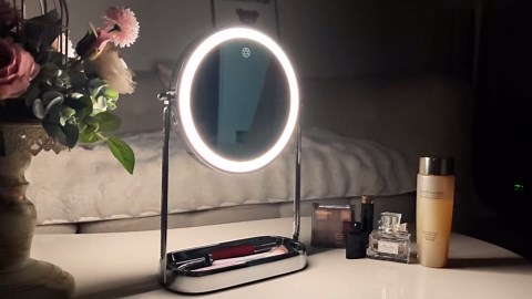 Magnifying Mirror with Light-1X 10X Double Sided 9.4" Lighted Makeup Mirrors with Magnification with Light and Touch Switch, 3 Colors Dimmable Rechargeable 360°RotationLight up Magnifying Mirror