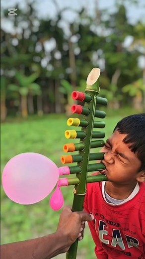 Making a Unique Bamboo Musical Instrument with 8 Balloons! 🎶🎈