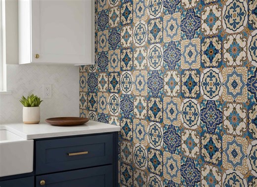 Blue Mediterranean Tile Wallpaper, Spanish Ceramic Mural, Removable or Traditional - Etsy