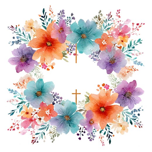 Christian Cross Floral Border: Watercolor Pastel JPG, White Background - Junk Journal & Scrapbook - Etsy