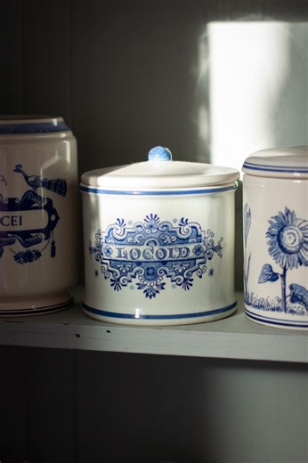 Vintage Delft Blue and White Ceramic Storage Jar with Lid | Dutch Style Kitchen Canister
