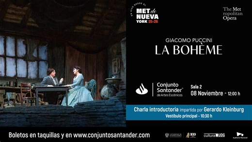 ✨ ¡En vivo desde The Metropolitan Opera: La Bohème! Disfruta en pantalla gigante de las noches parisinas del Barrio Latino del siglo XIX, donde Rodolfo sueña con gloria y amor, y su vida cambia al conocer a Mimì, modista de espíritu radiante y salud frágil. 🎶 La conmovedora ópera de Giacomo Puccini, una de las más representadas en el mundo, cobra vida bajo la producción del legendario Franco Zeffirelli 🎭 📅 8 de noviembre 🎟️ Boletos en 👉 bit.ly/METBohème | Conjunto Santander