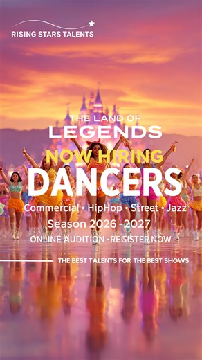 🎭 Casting 2026–2027 - The Land of Legends Theme Park 👏We are now recruiting DANCERS for the upcoming season: Commercial, Hip Hop, Street, Jazz. ✨ An amazing opportunity to perform on a big international stage and be part of a fun, creative team! 🌟 Gain experience, travel, and make unforgettable memories! 🏨 Hotel • 🍽 Meals • 💪 Gym • 💦 Aquapark • 🌍 International environment 📌 REGISTER NOW - link in BIO & stories #RisingStarsAgency #TheBestTalentsForTheBestShows #RisingStarsTalents #Castin
