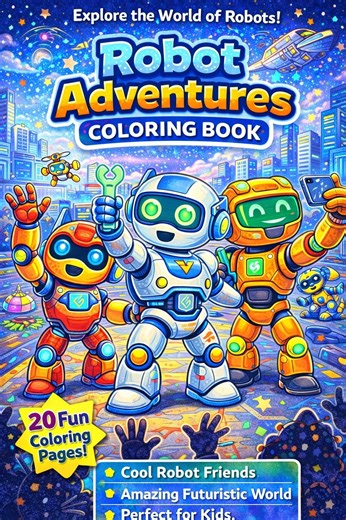 Robot Coloring Book for Kids Space Theme, 20 Page Printable PDF, Toddler Preschool Activity, Instant Download - Etsy