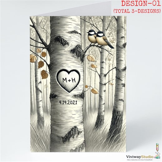 Personalized Birch Tree Couple Card – Romantic Anniversary, Wedding, Valentine's Day Gift for Her, Him | Custom Name & Date - Etsy