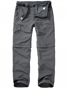 POENTAB Mens Hiking Pants Convertible Zip Off Lightweight Quick Dry Fishing Safari Camping Work Pants with Belt