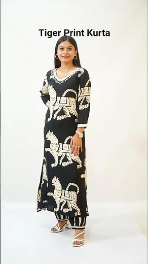 Black & White Tiger Print Kurta Set | Bagru Print Ethnic Wear